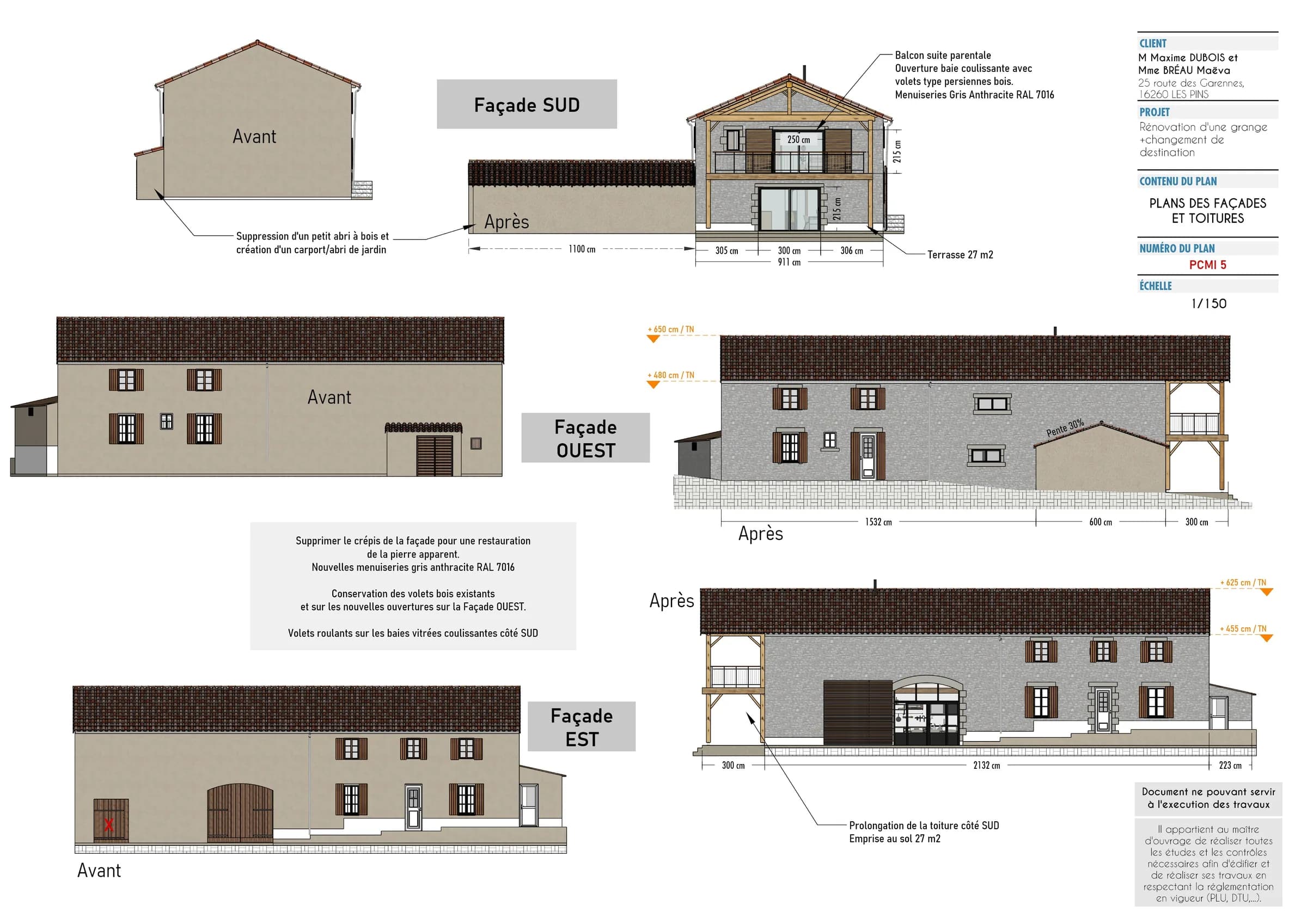 Façades avant et après la rénovation d'une grange
