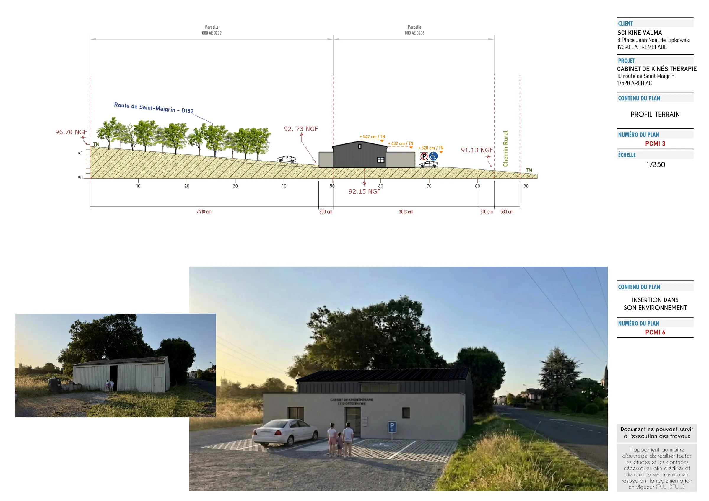 Plan de coupe du terrain et insertion paysagère